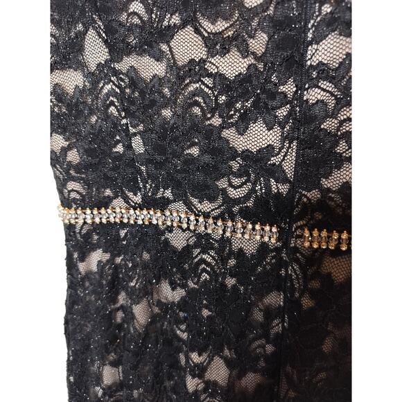 Alex Evenings Floral Lace Shimmer Gown Maxi Rhinestone Waist - Picture 12 of 13